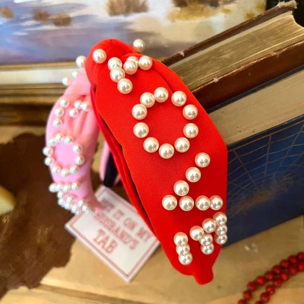 New! The “L.O.V.E” Knotted Faux Pearl Valentine Statement Headband - Picture 3 of 4